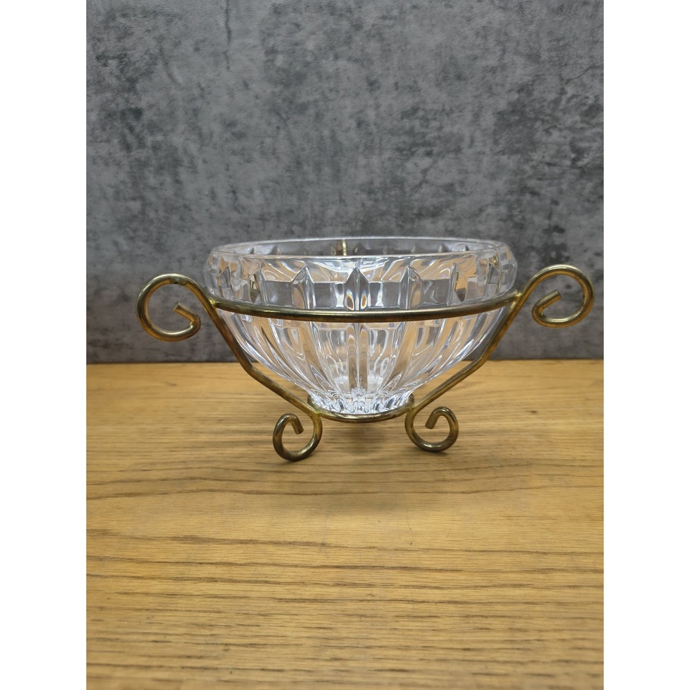 Vintage Mikasa Crystal Bowl with Gold Metal Stand